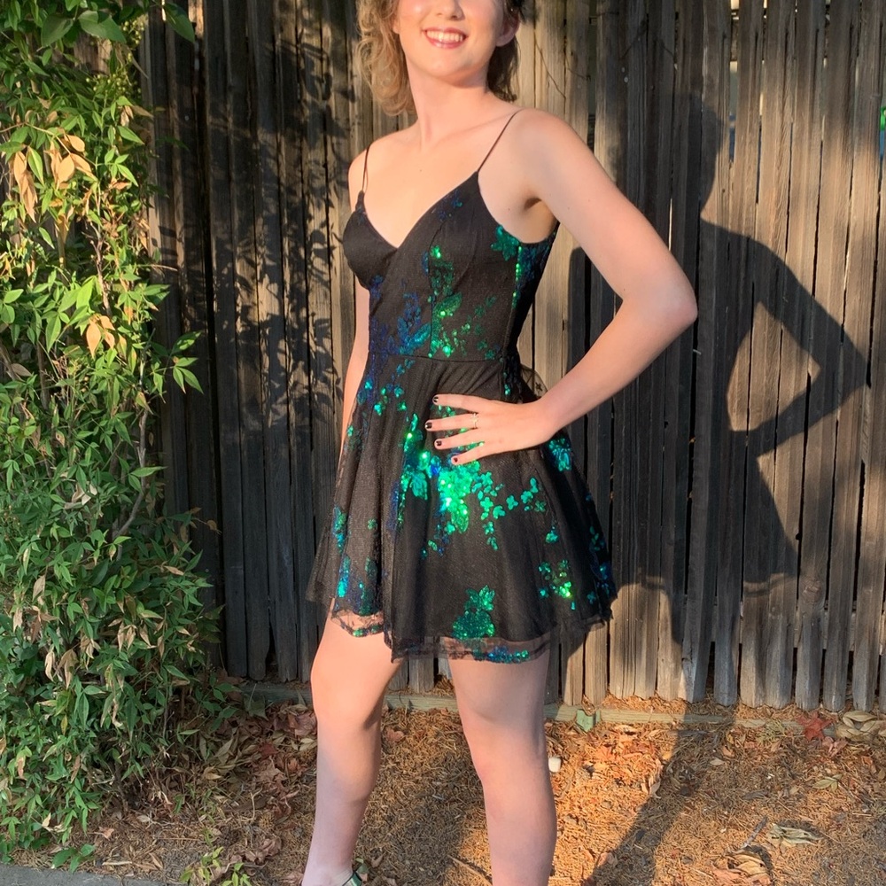 City Studio Black and Green Prom Dress